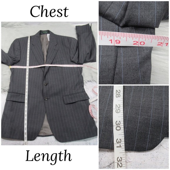 Lauren Ralph Lauren Gray Wool Pinstriped Suit Jacket Blazer Mens Size 40R - Picture 9 of 10